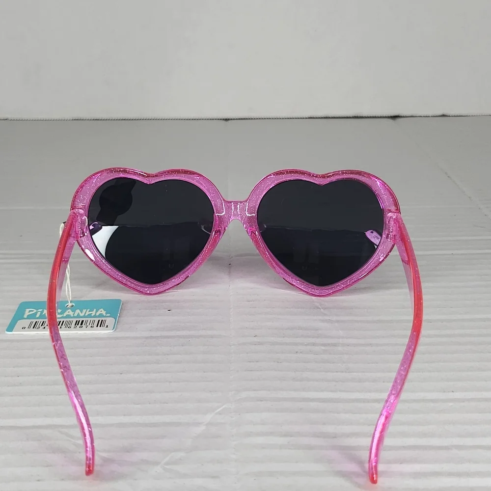 New Kidz Piranha 62076 Heart Shaped Pink Glitter Sunglasses UVA UVB Protection
